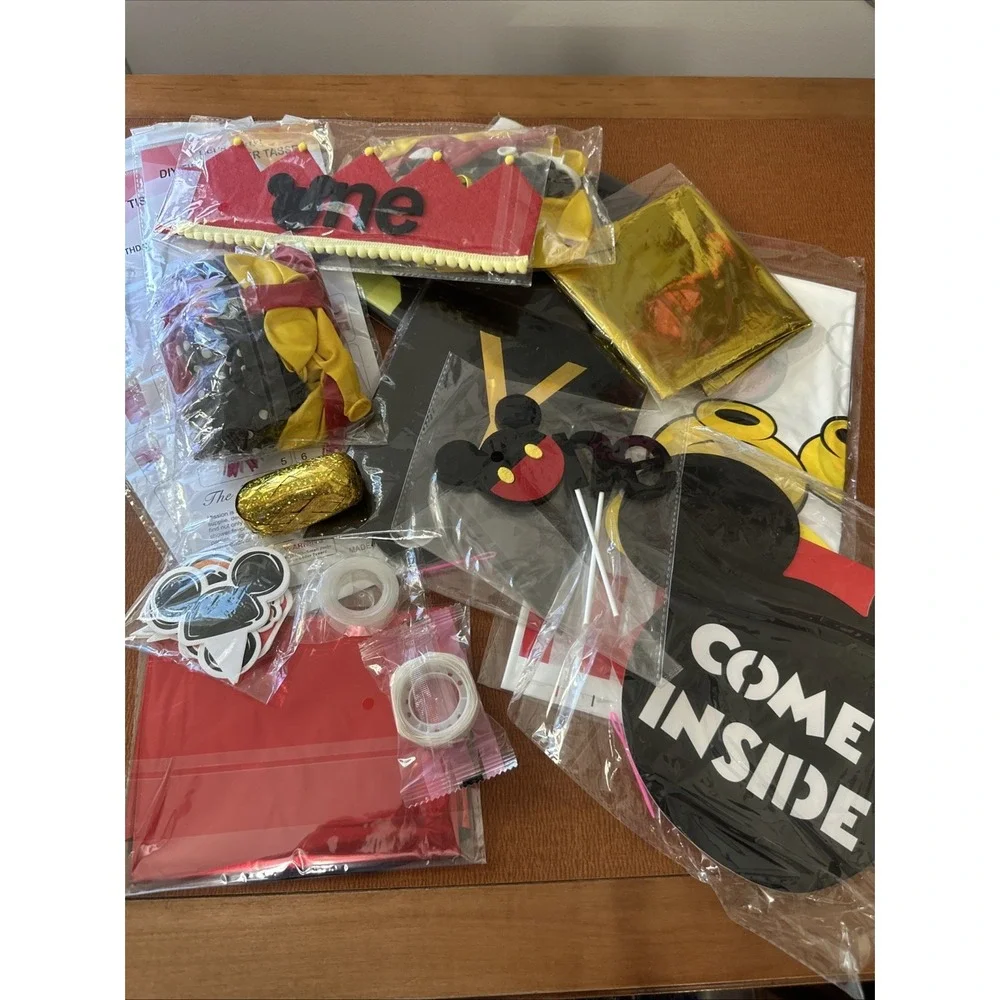 1st Birthday Cartoon Mouse Decorations - Banners, Balloons, Door Hanger, Crown..